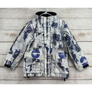 Triple Nickel Barcode Print Snowboard Jacket Youth Boys Size 10 White Blue Black
